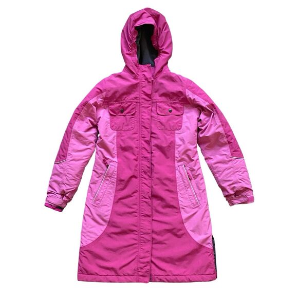 Lands End Puffer Coat Hooded Girls M/10-12 Pink Fleece Lined Long The Squall - Picture 1 of 16